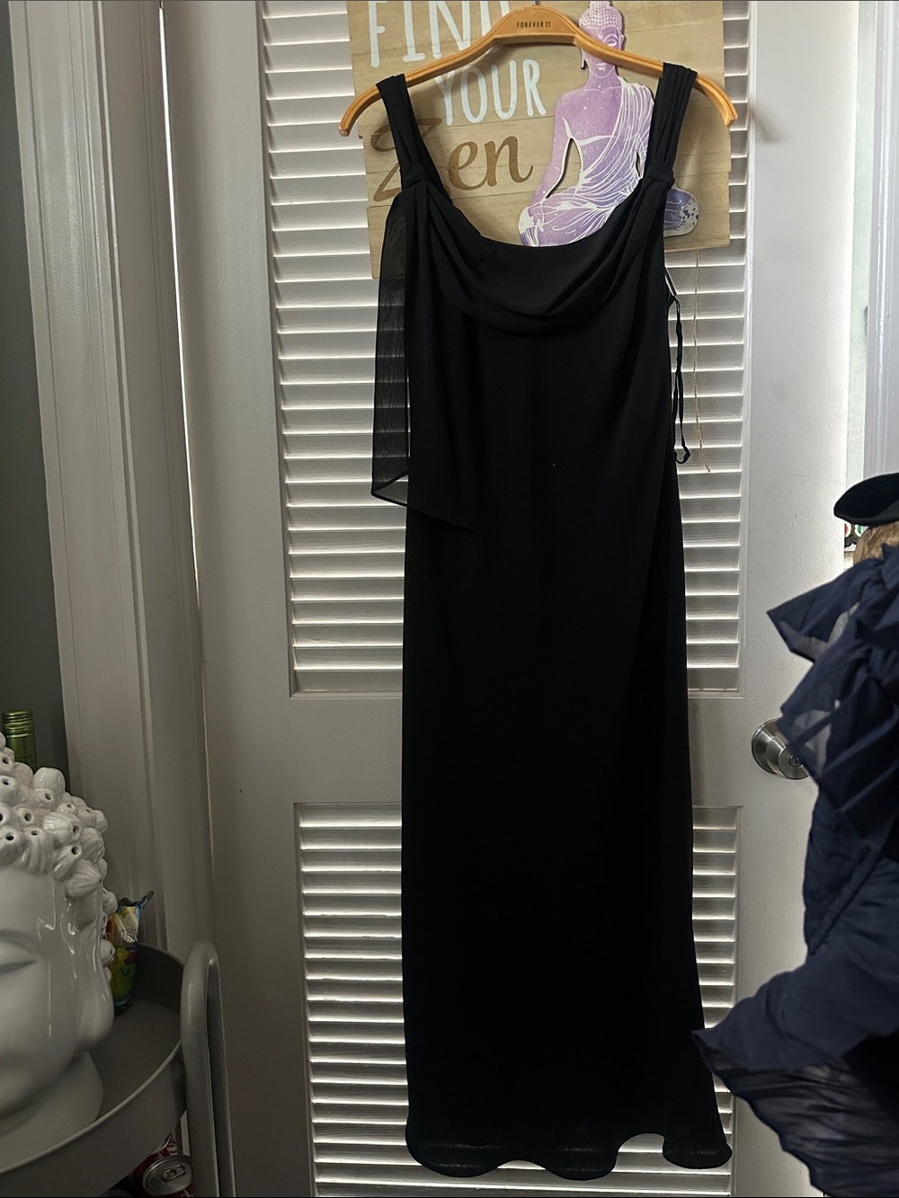 Evan Picone Black Draped-Neck Maxi Dress